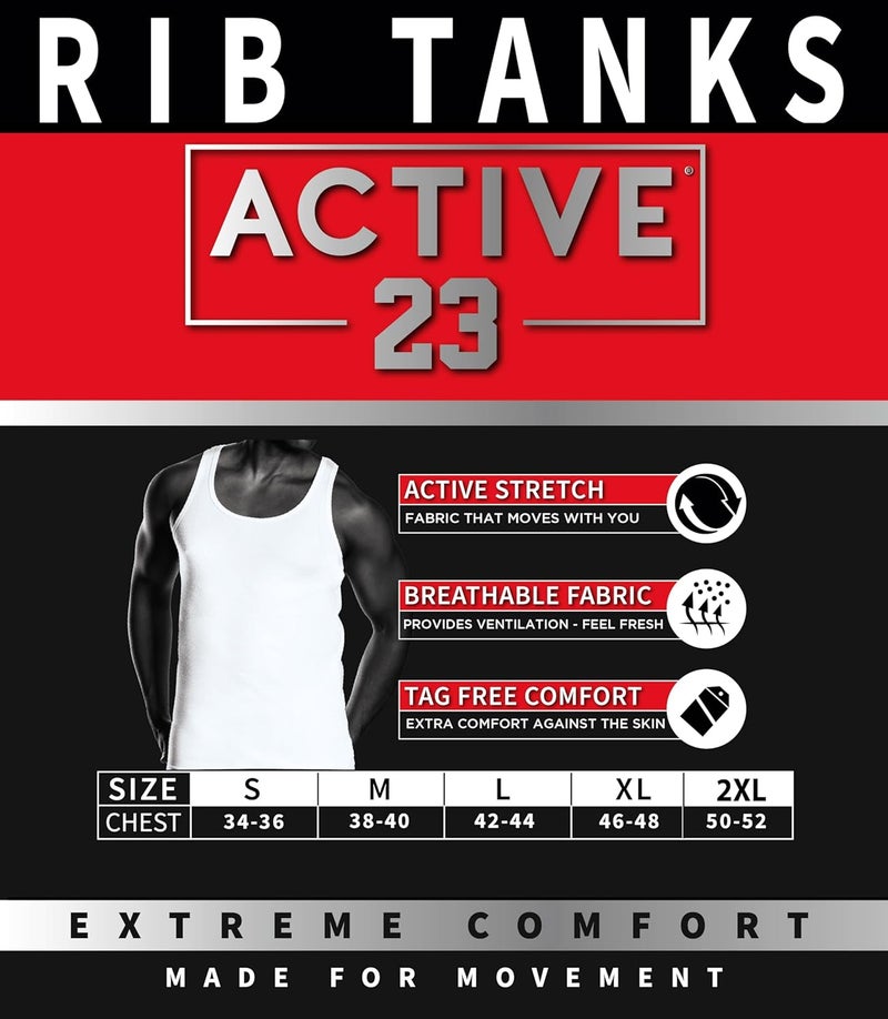 Active 23 Iconic Mens 15 Pack Tanks White Tank Top Breathable A Shirt, Moisture Wicking Undershirts, Tag Free and Durable - Image 3